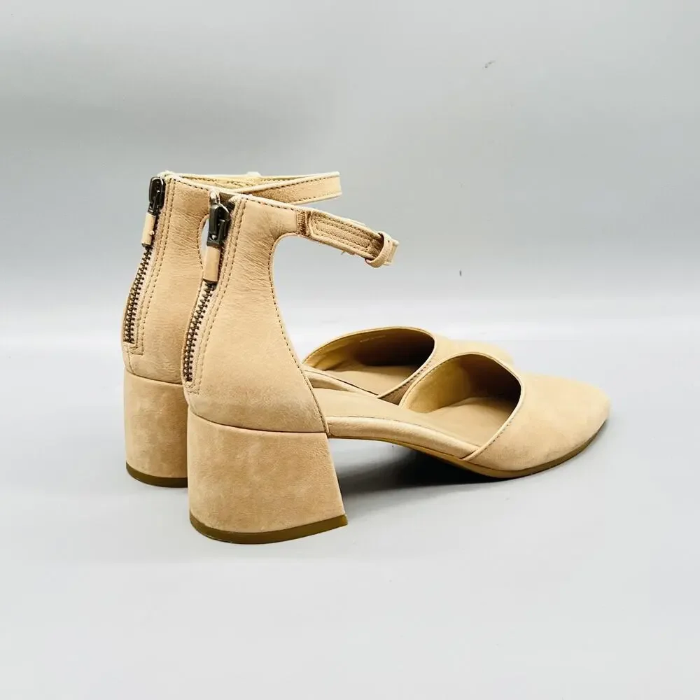 Eileen Fisher Shoes Womens 7 Beige Suede D'Orsay Ankle Strap Block Heel Pumps
